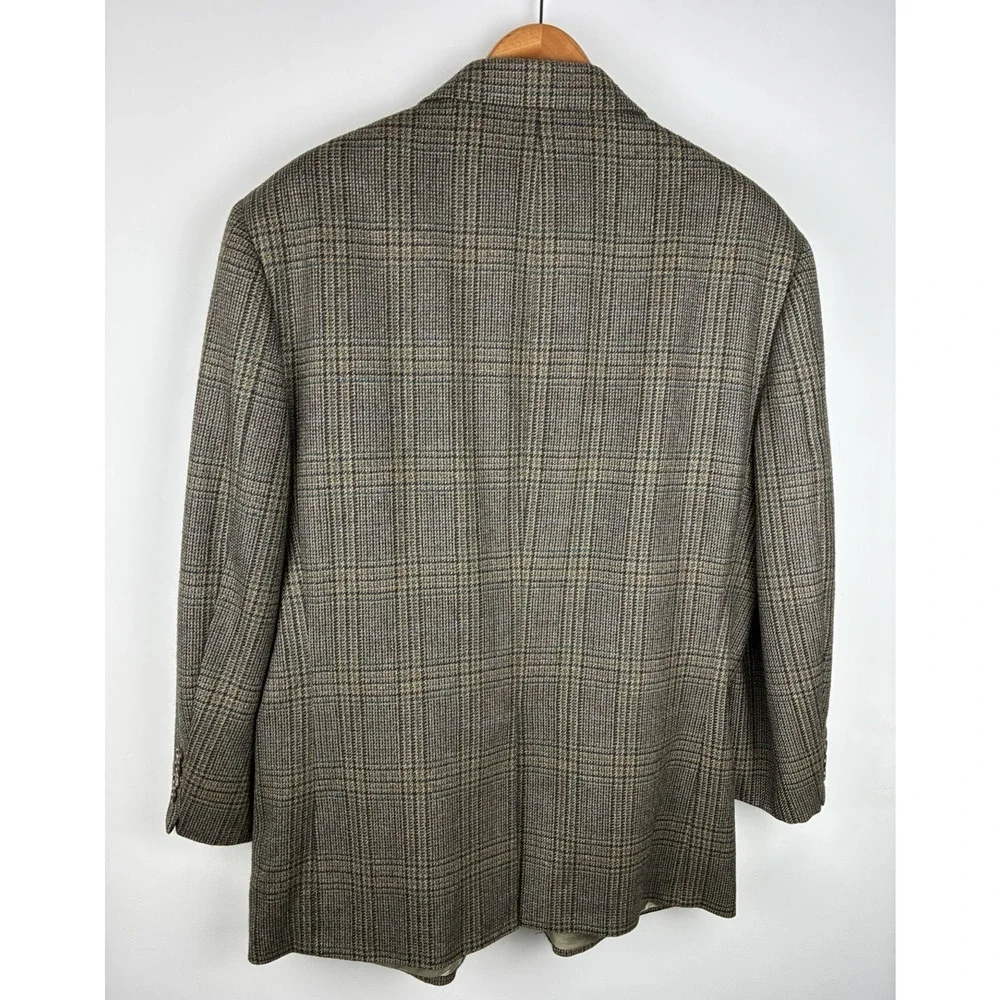 Vintage Brooks Brothers 44R Lambswool Cashmere Plaid Blazer Made USA Old Money